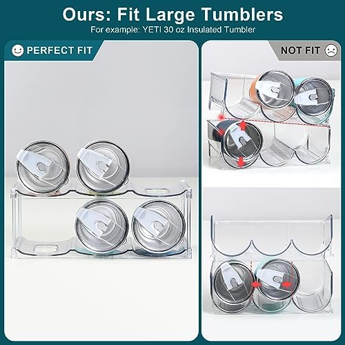 LARGER Compartment - Stackable Water Bottle Organizer Holder - for Stanley & Others' Large Tumbler - Clear Wine Rack, Cup Bottle Holder for Cabinet Home Countertop Fridge Pantry Shelf, 2 Tier Hold 6