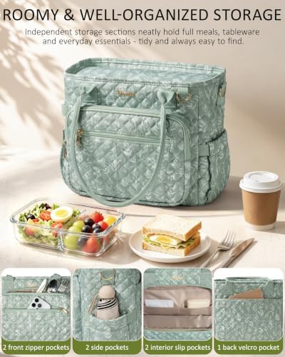 Bagstellar Lunch Box for Women Insulated Lunch Bag Quilted Soft Cooler Tote