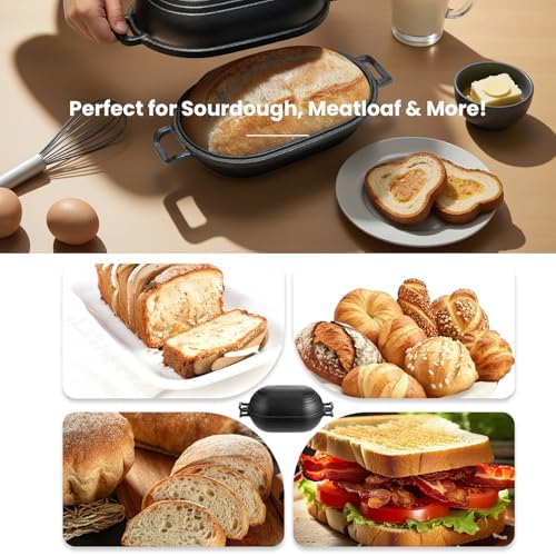 Cast Iron Loaf Pan with Lid-Bread Baking Pan for Sourdough,Pre-Seasoned Dutch Oven, 11 X 7 Inch Loaf Pans for Homemade,Heavy Duty with Even Heating