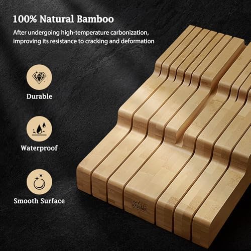 HOSHANHO In-Drawer Knife Block, Bamboo Knife Drawer Organizer for 12 Knives