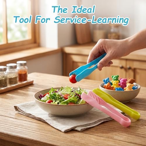 3Pcs Tongs for Kids - 5.7 Inch Mini Cooking Tongs, Colored Fine Motor Kid Tong for Serving Appetizers Baking Salad Preschool Learning Activities Classroom Supplies