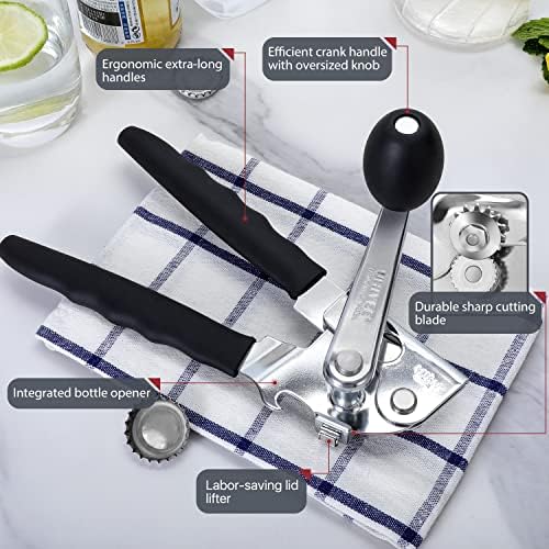 UHIYEE Commercial Can Opener Heavy Duty, Hand Crank for Large Cans, Black
