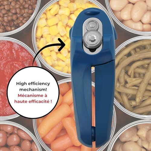 Starfrit MightiCan Can Opener, Safe Smooth-Cut, Comfort Grip, Blue