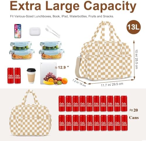 KUBYA Corduroy Lunch Box Lunch Bag for Women Adults Men, Cute Insulated Work Reusable Leakproof Simple Large Lunch Boxes Tote Bag Adults Cooler Bag, with Shoulder Strap