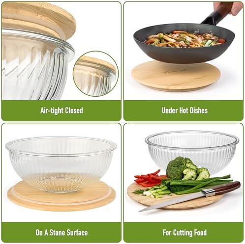 Stackable Glass Mixing Bowls with Bamboo Lids Set of 5