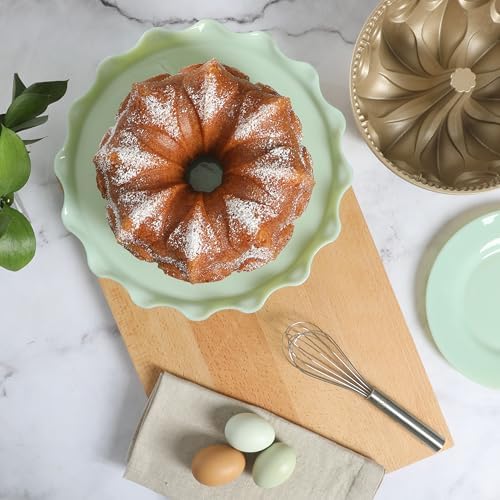 Martha Stewart Dunelle Decorative Fluted Cast Aluminun Round Cake Pan – 10-Cup Nonstick Tube Pan, Champagne Gold Bakeware, Flower Shaped (Pack of 6)