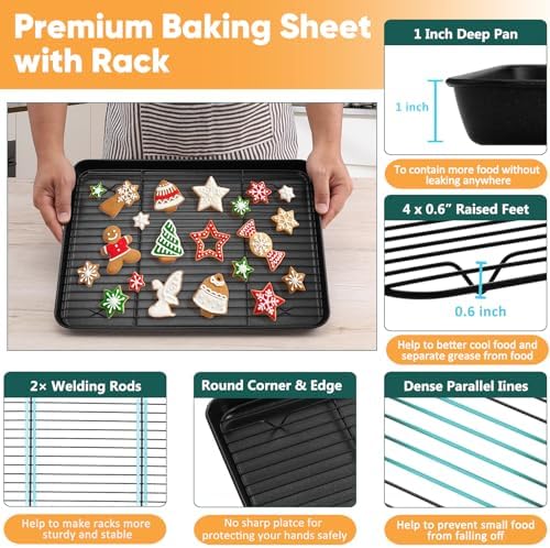 P&P CHEF Nonstick Baking Oven Pan with Rack for Cookie, 16 x 12 Inch
