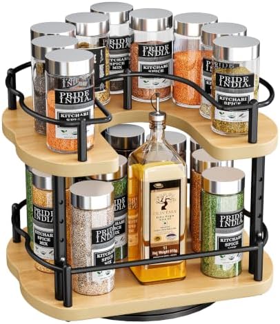 SNTD Lazy Susan Spice Rack Organizer for Cabinet, Wood, Natural, 9 in