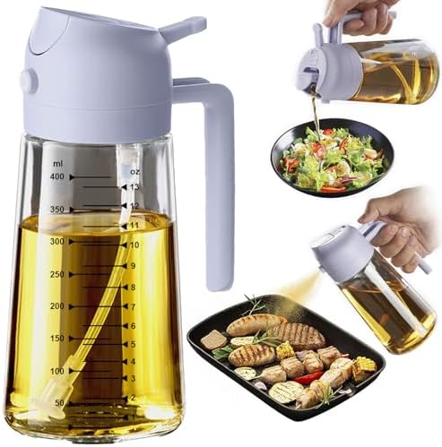 TrendPlain 16oz/470ml Glass Olive Oil Sprayer for Cooking - 2 in 1 Olive Oil Dispenser for Kitchen Gadgets, Air Fryer, Salad, and BBQ - Periwinkle