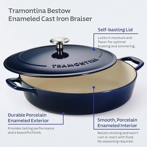 Tramontina Bestow Enameled Cast Iron 4-Qt Braiser Pan with Lid, Blue