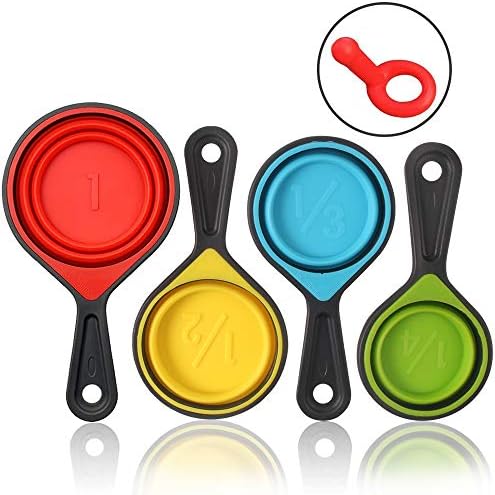 SOLIFEGOBLE Collapsible Measuring Cups and Spoons, Portable Measuring Cup，Food Grade Silicone for Liquid & Dry Measuring, 8 Piece Kitchen Measuring Tool