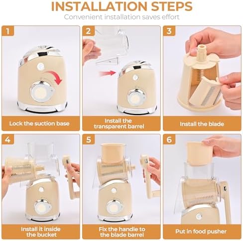 SUSTEAS Rotary Cheese Grater Hand Crank, Kitchen Shredder Vegetable Slicer