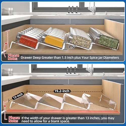 MIUKAA Clear Acrylic Spice Drawer Organizer, 4 Tier Seasoning Jars Drawers Insert, Kitchen Spice Rack Tray for Drawer/Countertop (Jars not included)