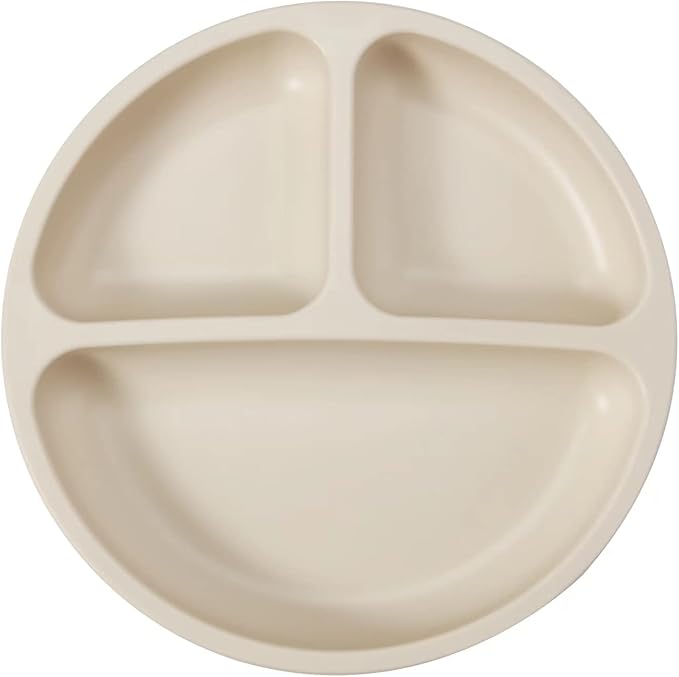 PandaEar 3 Pack Divided Unbreakable Silicone Baby and Toddler Plates - Non-Slip - Microwave Safe - Silicone (Pink Green Light Tan)