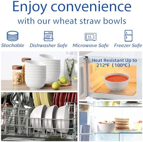 Homestockplus [Non Ceramic] 34 Oz Big Bowls， Soup Bowls BPA-Free Dishwasher & Microwave Safe Bowl Sets for Cereal, Salad, Soup, Ramen,Noodle,Oatmeal,Snack Apply to Kitchen, Freezer【Set of 6】