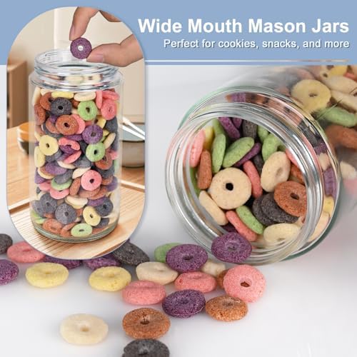Overnight Oats Containers with Lids, 24oz Wide Mouth Mason Jars with Lids, 9 Pack Glass Jars with Airtight lid for Chia Pudding Yogurt Salad, Meal Prer Oatmeal Jars, Blue
