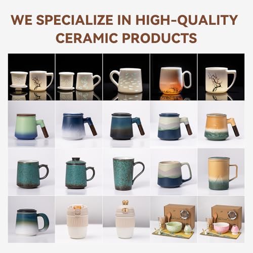 Ceramic Tea Mug with Infuser & Lid - 15.2oz Glowing Jade Porcelain Mug - Translucent Artisan Cup - Loose Leaf Tea Cup with Infuser,Insulated Ceramic Coffee Mugs with Lid, Gift for Women/Men