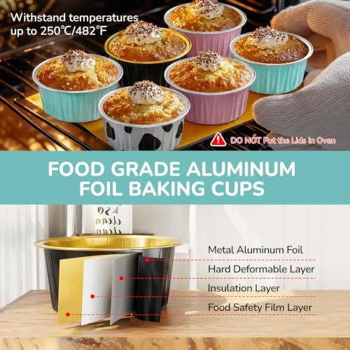 Mini Cake Pans with Lids, 40 Pack, 4 color Aluminum Foil Ramekin for Party