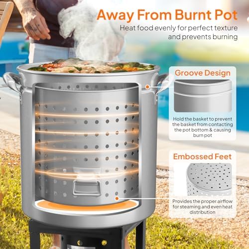 ROVSUN 82-Quart Stainless Steel Turkey Fryer & Seafood Boil Pot with Basket, Lid & Hook, Large Stock Pot for Outdoor Cooking of Turkey, Crawfish, Crab, Lobster & Shrimp
