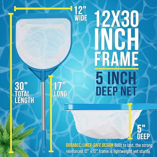 U.S. Pool Supply Pool and Spa Skimmer Net with Pole, 30" Long Handheld