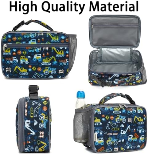 GYEUKHAM Insulated Lunch Box for School, Thermal Reusable Durable Freezable Lunch Bags for Kids Boys Girls Men Women - Small Soft Cooler Portable Lunch Tote Kit for Work Picnic Travel,Excavator