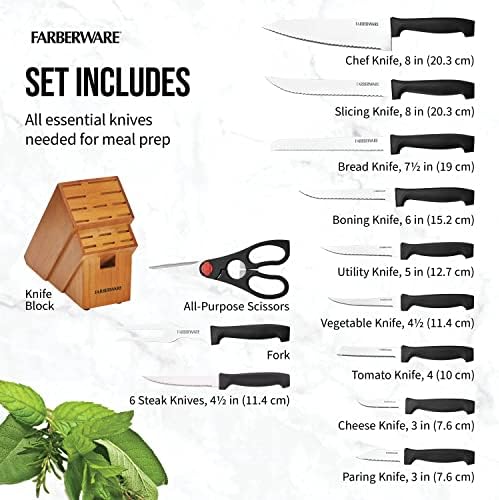 Farberware 18-Piece Kitchen Knife Block Set, High Carbon Stainless Steel