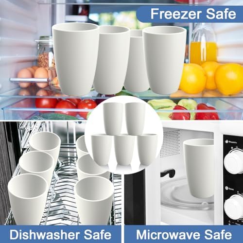 Plastic Drinking Glasses 20 OZ, Wheat Straw Cups Set of 6 - White