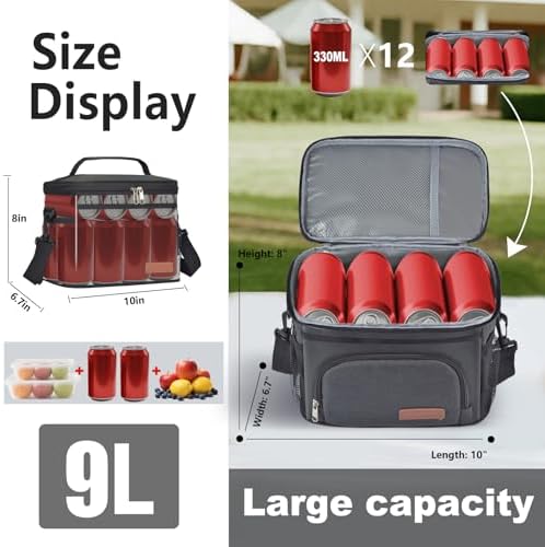ExtraCharm Insulated Lunch Bag for Women/Men - Reusable Lunch Box for Office Picnic Hiking Beach - Leakproof Cooler Tote Bag Organizer with Adjustable Shoulder Strap for Adults - Black