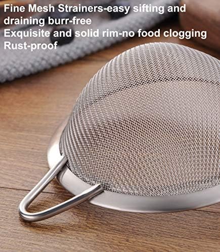 5.5inch 304 Stainless Steel Fine Mesh Strainer for Kitchen, Colander-Skimmer with Handle, Metal Sieves Sifters