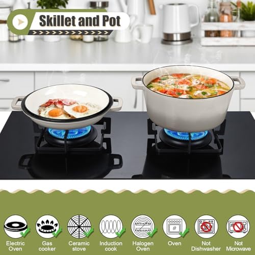 P&P CHEF 2 In 1 Khaki Dutch Oven Pot with Lid for Bread Baking, 5Qt