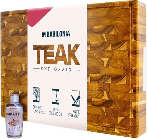 Teak Wood Cutting Board for Kitchen, End Grain Extra Thick Butcher Block