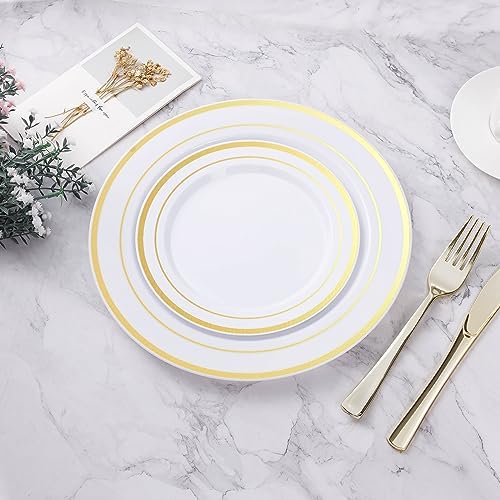BESTVIP 100Pcs Gold Plastic Plates, 10.25 Inch Disposable Dinner Plates