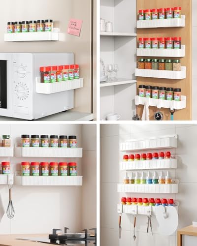 Nieifi Spice Rack Wall Mount, 4 Pack White, 2" Depth, Screw/Adhesive