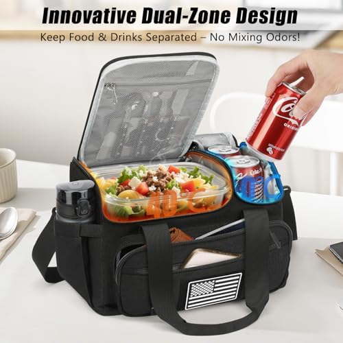 Lunch Box for Men, 15L Insulated Lunch Bag with Hot/Cold Compartment