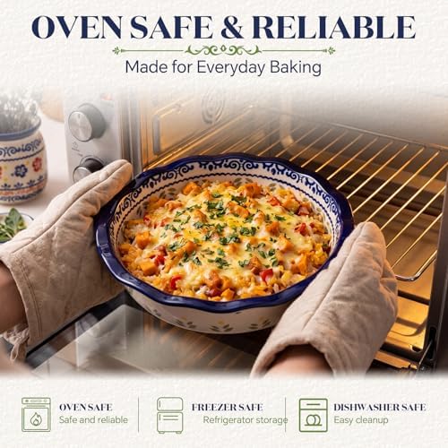 Uiifan Ceramic Casserole Dishes Vintage Pie Pan Bakeware Butterfly and Flower Pattern Plate Lasagna Pans Soup Bowl for Oven, Dishwasher and Microwave Safe(2 Pack,Round Style)