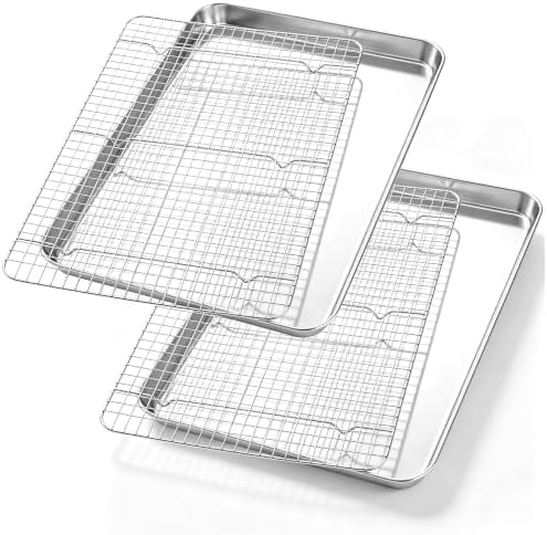 Homikit Large Baking Sheet with Wire Cooling Rack (2 Pans+2 Racks) 20”x14”