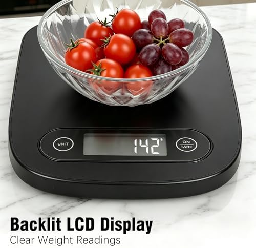 Food Scale, Digital Kitchen Scale with 5 Units LCD Display and Tare Function,Compact Design for Baking,Healthy Cooking,Meal Prep, 11lb Stainless Steel (Black)
