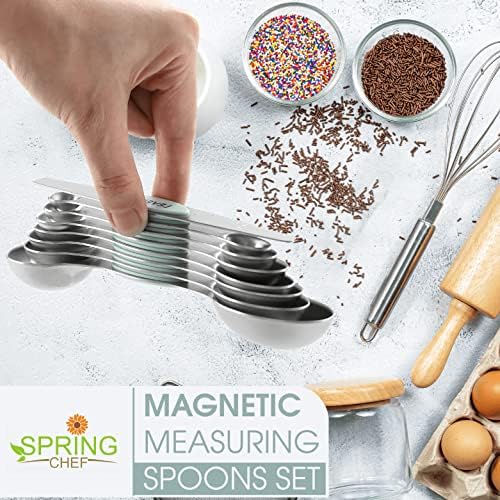 Spring Chef Stainless Steel 8 Magnetic Measuring Spoons Set, 2 Pack, Mint