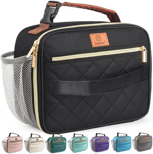 Genteen Lunch Box for Kids, Boys - Insulated Small LunchBox Reusable, Zip Closure & Buckle Handle, Portable Cooler for Work, School, Travel (Black)