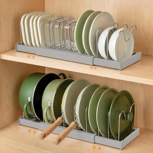 2 Pack Expandable Pot Lid Organizers with 10 Adjustable Dividers