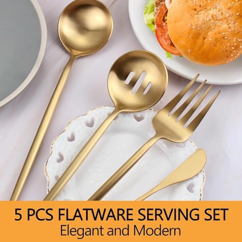 Gold Serving Utensils Set,5pc Stainless Steel Serving Spoons