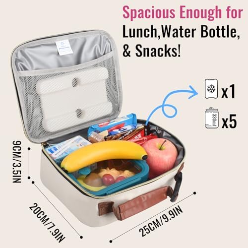 Genteen Lunch Box for Kids, Boys - Insulated Small LunchBox Reusable, Zip Closure & Buckle Handle, Portable Cooler for Work, School, Travel (White)