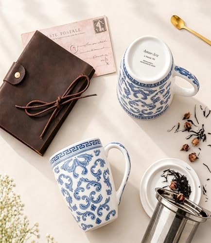 AmorArc Tea Cup With Infuser and Lid, 18oz Loose Leaf Tea Mug With Steeper