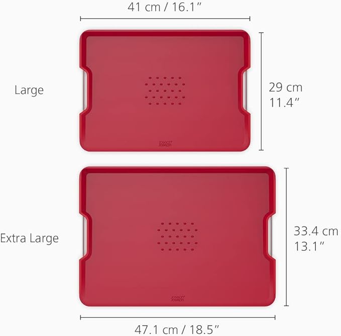 Joseph Joseph Cut&Carve Plus - Non-Slip, Multi-Function, Double-Sided Cutting Board for Food Preparation and Carving- Dishwasher Safe, Extra Large, Red