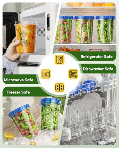 Canfanni 10 Pack-33oz Freezer Storage Containers Set, Plastic Food Storage Containers with Twist Top Lids, BPA Free Stackable Soup Containers for Overnight Oats/Salad/Leftover/Soup/Ice Cream