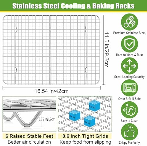 Homikit 16.5"x11.5" Stainless Steel Large Cooling Racks Fit Half Sheet Pan