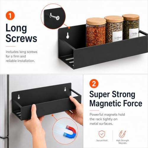 SMRCAD 6 Pack Metal Magnetic Spice Rack for fridge, Heavy Duty