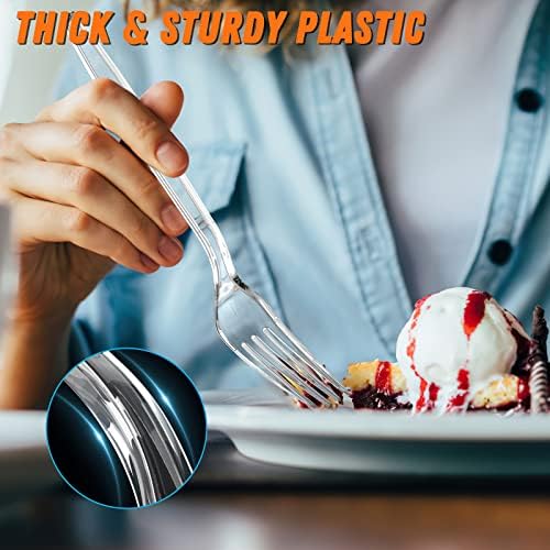 Dipoo 7.1" Clear Plastic Forks Heavy Duty, 84 Count