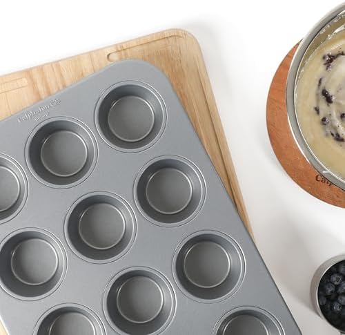 Calphalon Titan Steel Core PFA Free Nonstick Cupcake Muffin_Pan, Heavy Duty Carbon Steel Bakeware for Even Heating, Oven Safe Muffin_Tray for Cupcakes, Muffins, 12-Cup Muffin Pan (Pack of 4)