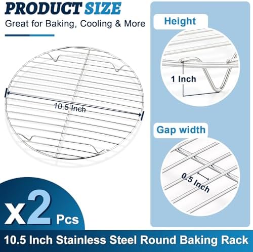 P&P CHEF 10.5 Inch Cooking Rack Round for Steaming Cooling, Silver, 2 Pack